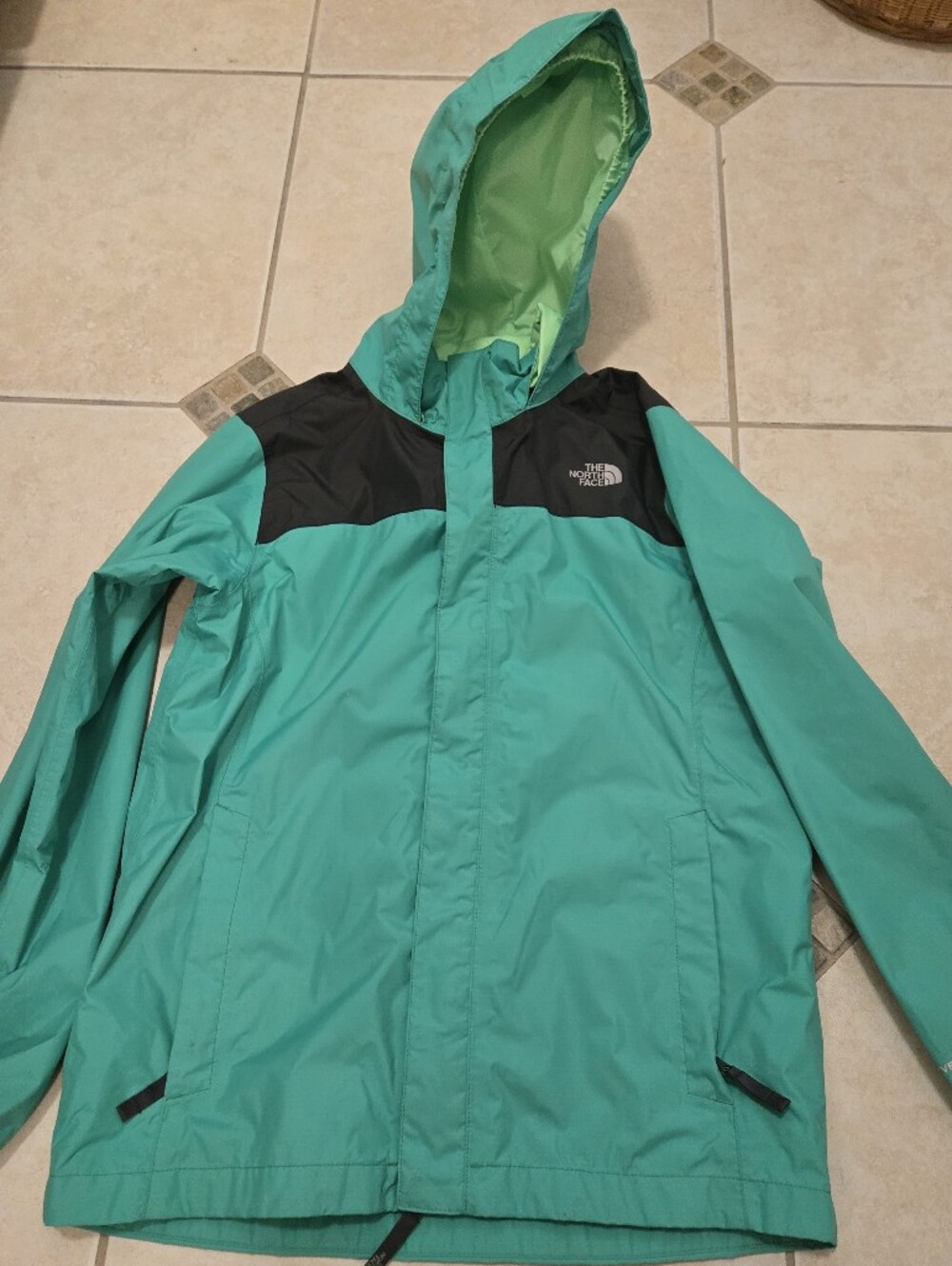The North Face Boys Green and Black Hooded Raincoat